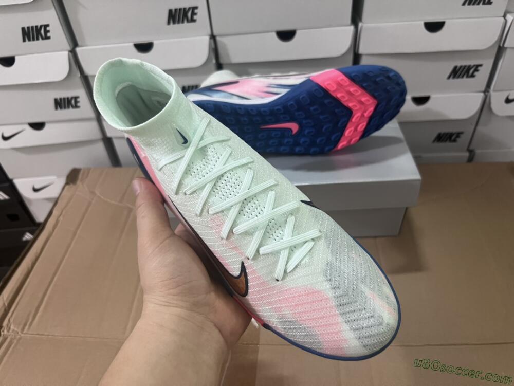 Nike Air Zoom Mercurial Superfly 10 Elite TF Artificial Turf Soccer Shoes - White/Pink/Blue