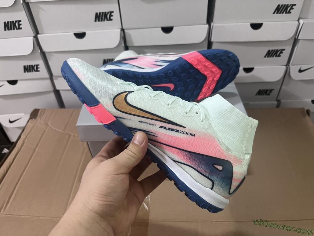 Nike Air Zoom Mercurial Superfly 10 Elite TF Artificial Turf Soccer Shoes - White/Pink/Blue