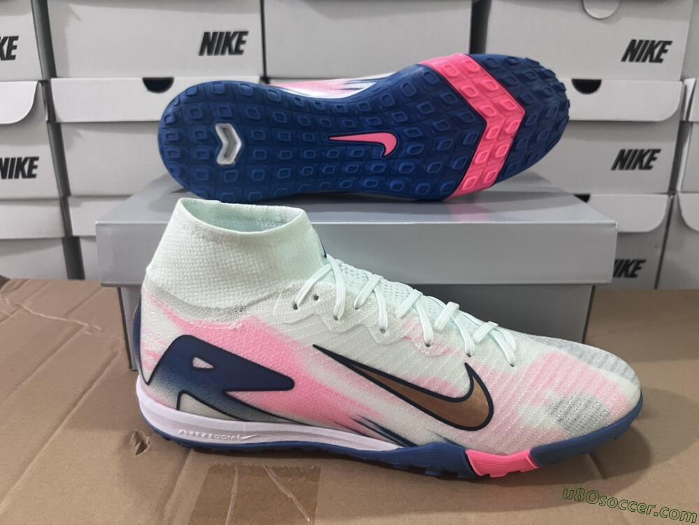 Nike Air Zoom Mercurial Superfly 10 Elite TF Artificial Turf Soccer Shoes - White/Pink/Blue