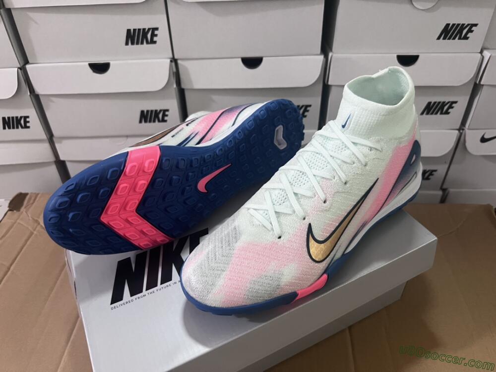 Nike Air Zoom Mercurial Superfly 10 Elite TF Artificial Turf Soccer Shoes - White/Pink/Blue