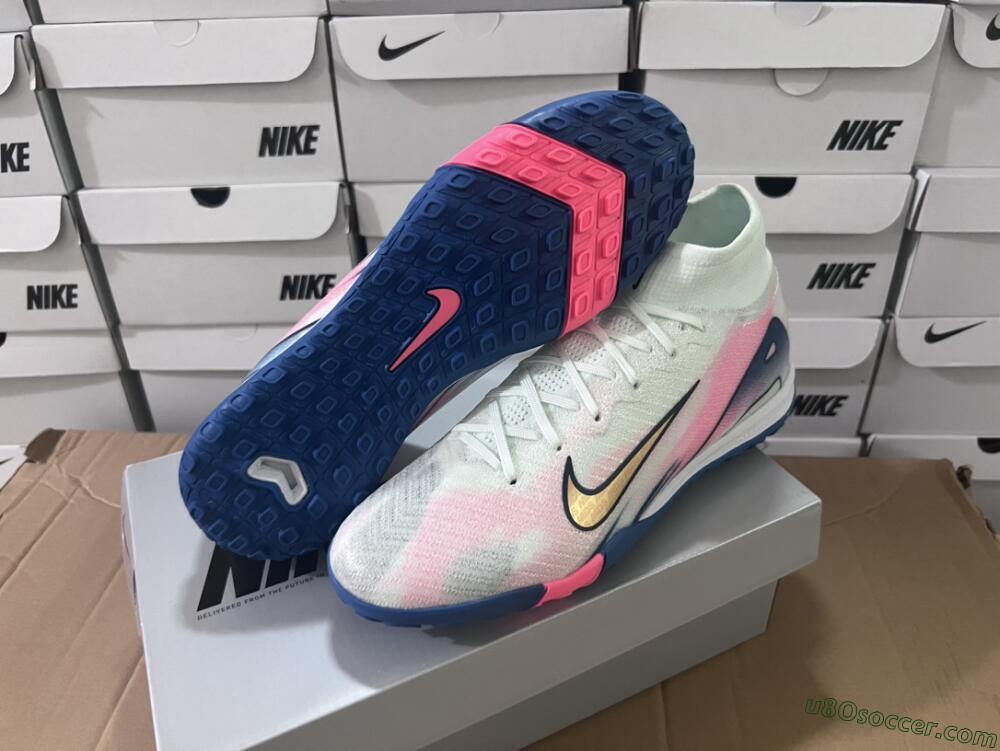 Nike Air Zoom Mercurial Superfly 10 Elite TF Artificial Turf Soccer Shoes - White/Pink/Blue