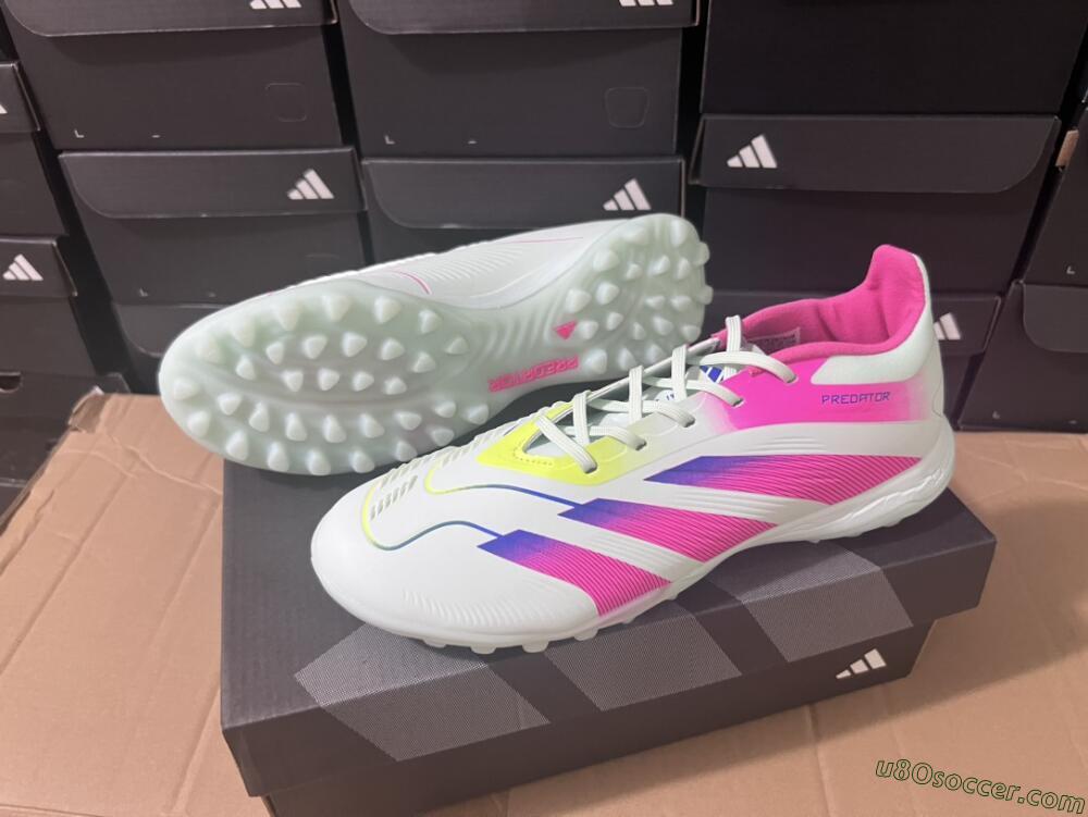 Adidas Predator 24 Elite TF Artificial Turf Soccer Shoes - White/Pink/Blue/Yellow