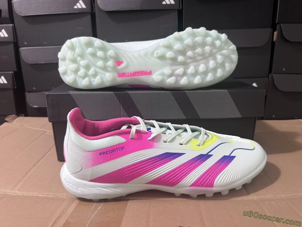 Adidas Predator 24 Elite TF Artificial Turf Soccer Shoes - White/Pink/Blue/Yellow