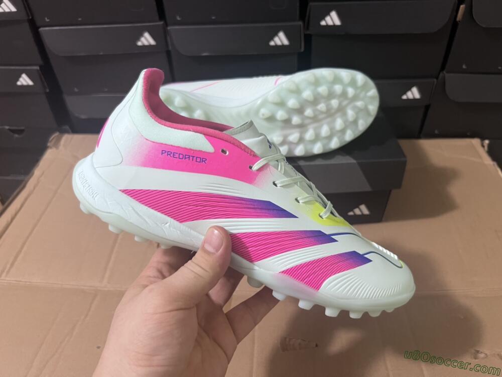 Adidas Predator 24 Elite TF Artificial Turf Soccer Shoes - White/Pink/Blue/Yellow