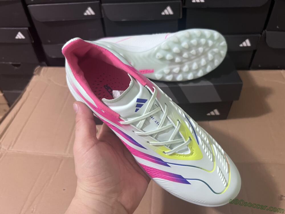 Adidas Predator 24 Elite TF Artificial Turf Soccer Shoes - White/Pink/Blue/Yellow