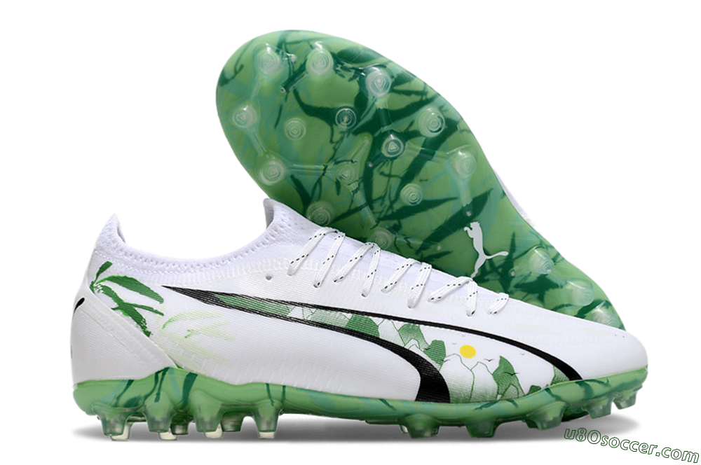 Puma Ultra Ultimate MG Multi Ground Soccer Cleats - White/Black/Green 1