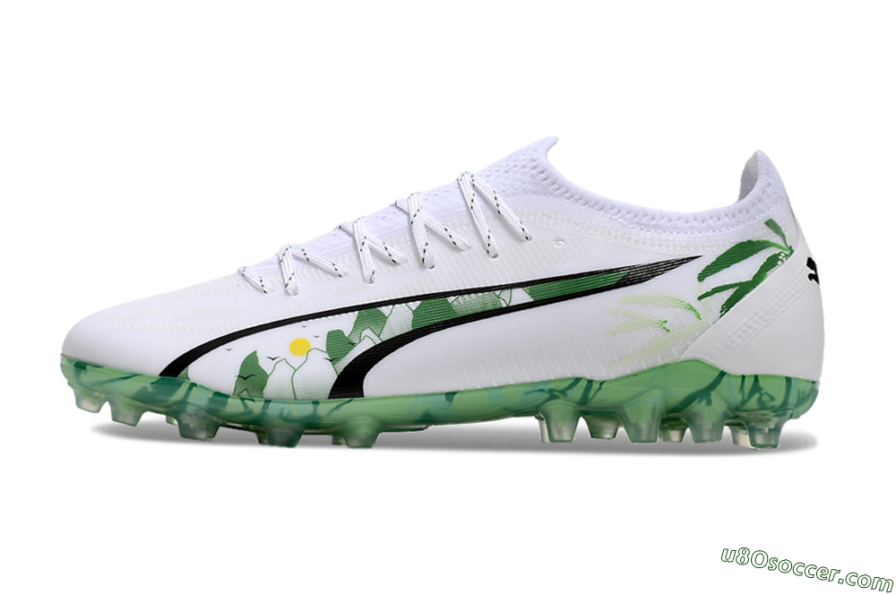 Puma Ultra Ultimate MG Multi Ground Soccer Cleats - White/Black/Green 2
