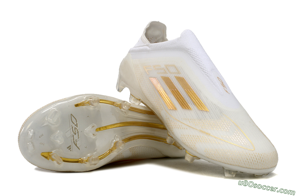 Adidas F50 Elite Laceless FG Firm Ground Soccer Cleats - White/Gold 3