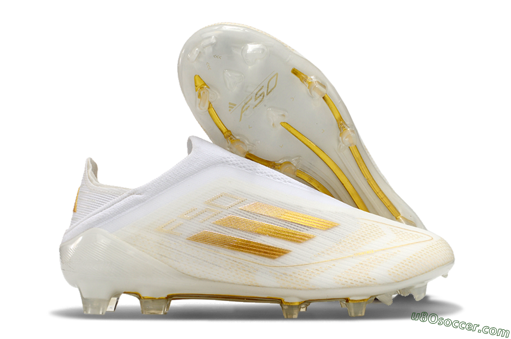 Adidas F50 Elite Laceless FG Firm Ground Soccer Cleats - White/Gold 1
