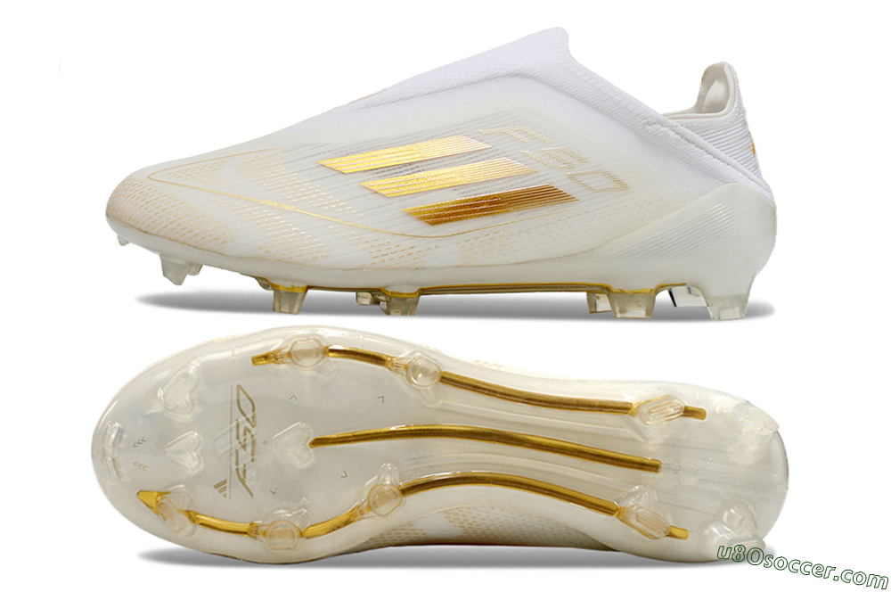 Adidas F50 Elite Laceless FG Firm Ground Soccer Cleats - White/Gold 0