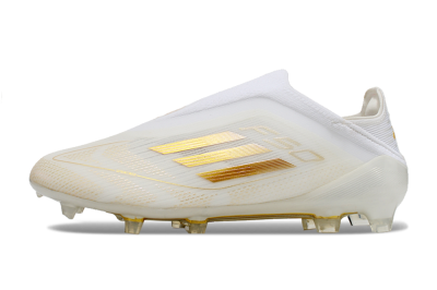 Adidas F50 Elite Laceless FG Firm Ground Soccer Cleats - White/Gold
