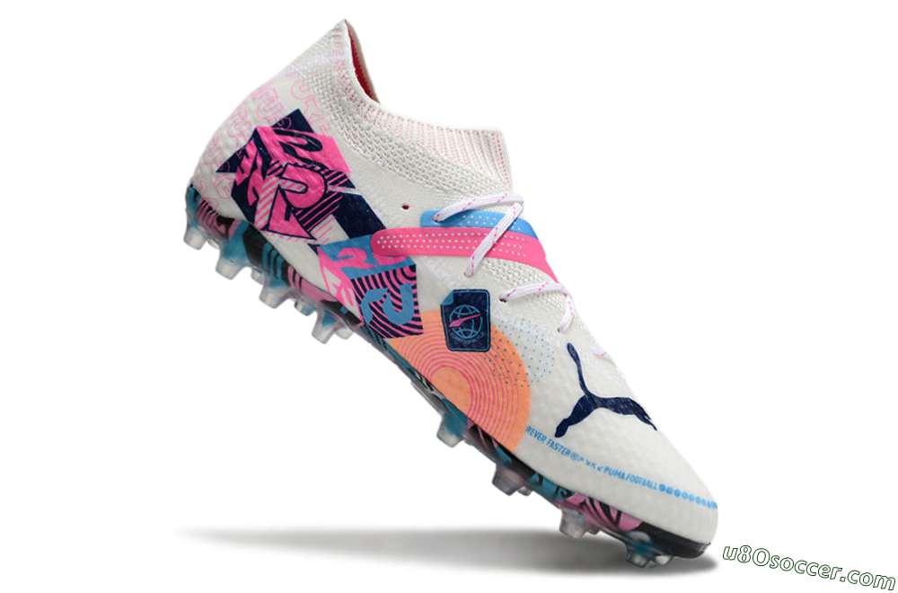 Puma Future Ultimate MG Multi Ground Soccer Cleats - White/Pink/Blue 4