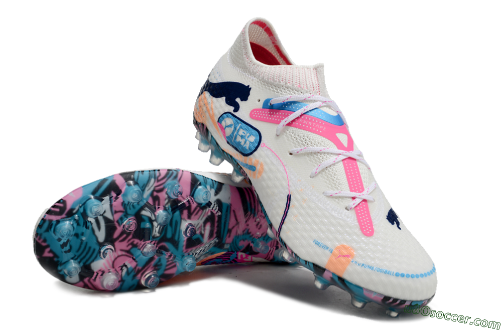 Puma Future Ultimate MG Multi Ground Soccer Cleats - White/Pink/Blue 3
