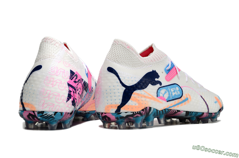 Puma Future Ultimate MG Multi Ground Soccer Cleats - White/Pink/Blue 6