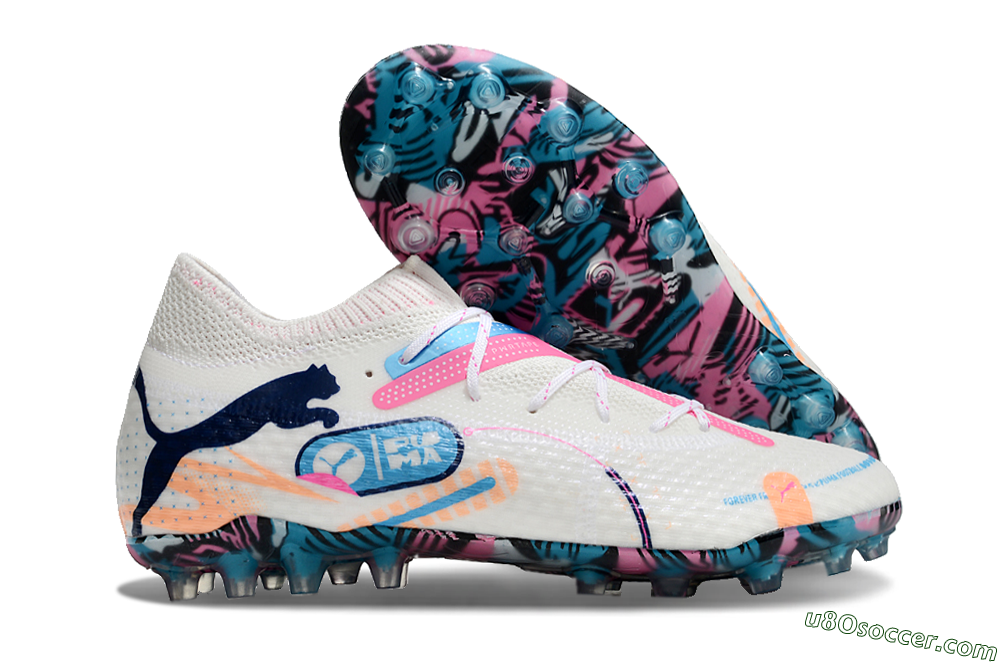 Puma Future Ultimate MG Multi Ground Soccer Cleats - White/Pink/Blue 1