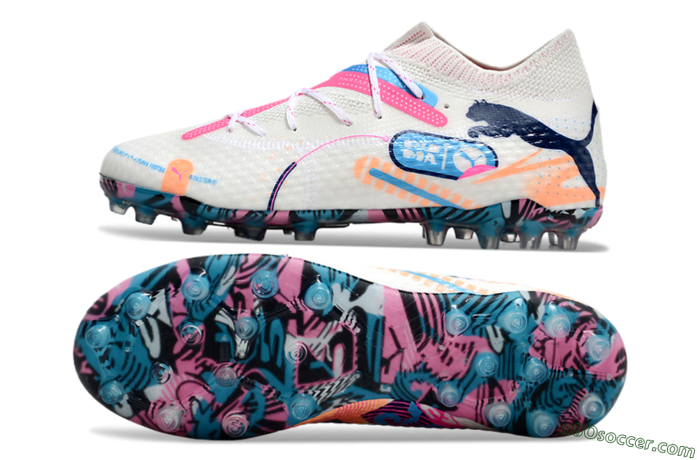 Puma Future Ultimate MG Multi Ground Soccer Cleats - White/Pink/Blue 0