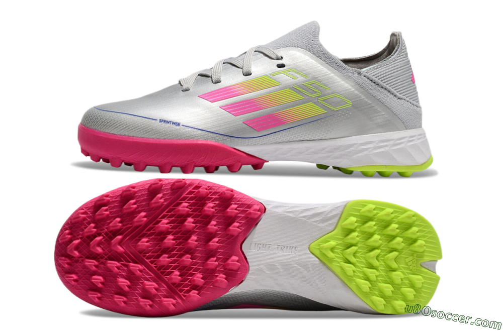 Adidas F50 Elite TF Artificial Turf Soccer Shoes - Silver/Pink/Yellow 0