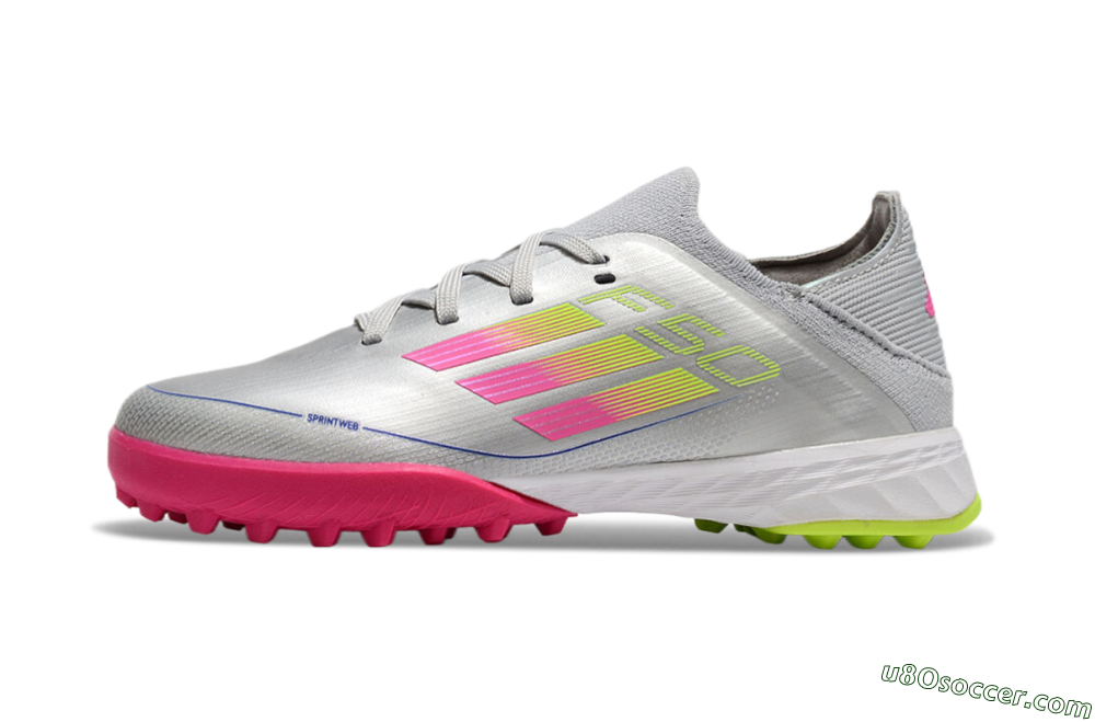 Adidas F50 Elite TF Artificial Turf Soccer Shoes - Silver/Pink/Yellow 2