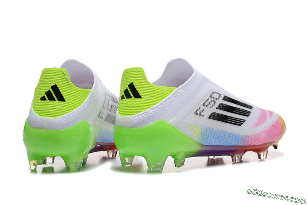 Adidas F50 Elite Laceless FG Firm Ground Soccer Cleats - White/Gold/Pink/Blue/Yellow 6