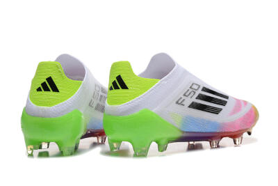 Adidas F50 Elite Laceless FG Firm Ground Soccer Cleats - White/Gold/Pink/Blue/Yellow