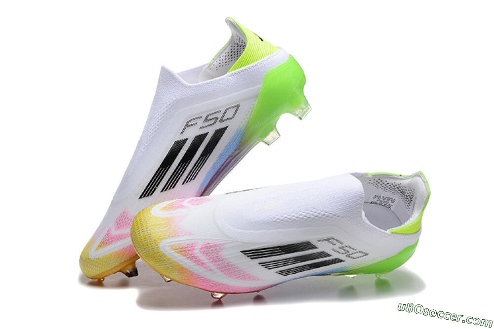 Adidas F50 Elite Laceless FG Firm Ground Soccer Cleats - White/Gold/Pink/Blue/Yellow 3