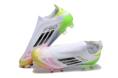 Adidas F50 Elite Laceless FG Firm Ground Soccer Cleats - White/Gold/Pink/Blue/Yellow