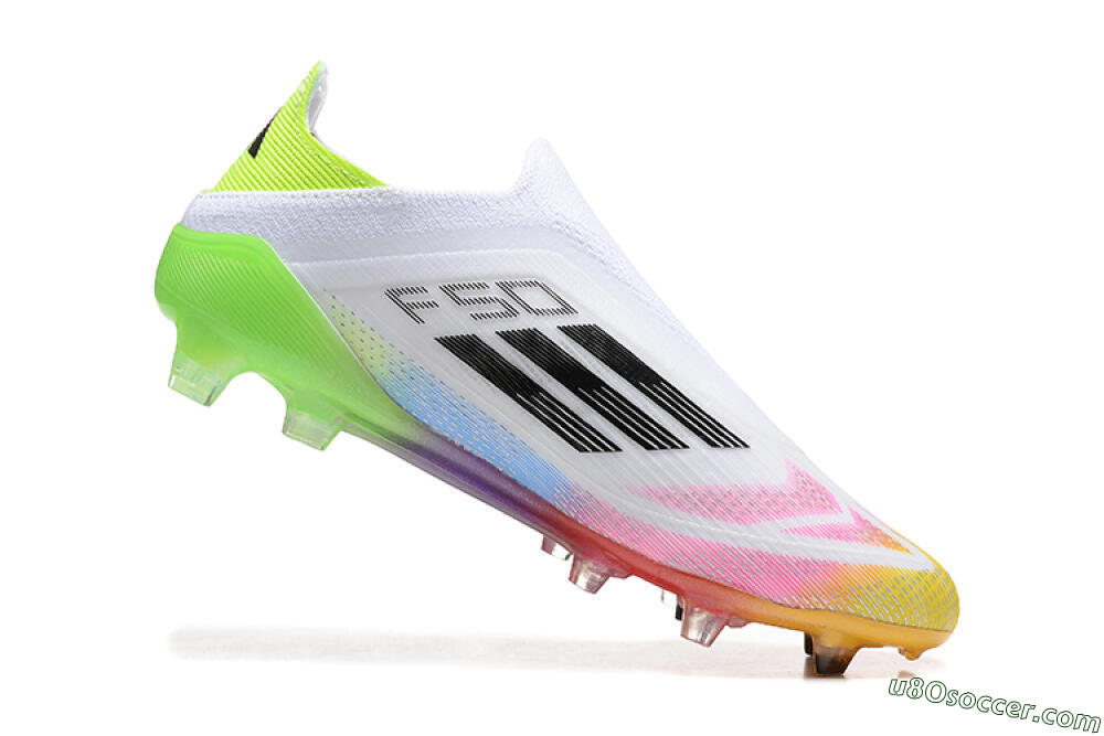 Adidas F50 Elite Laceless FG Firm Ground Soccer Cleats - White/Gold/Pink/Blue/Yellow 4