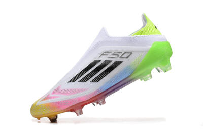 Adidas F50 Elite Laceless FG Firm Ground Soccer Cleats - White/Gold/Pink/Blue/Yellow