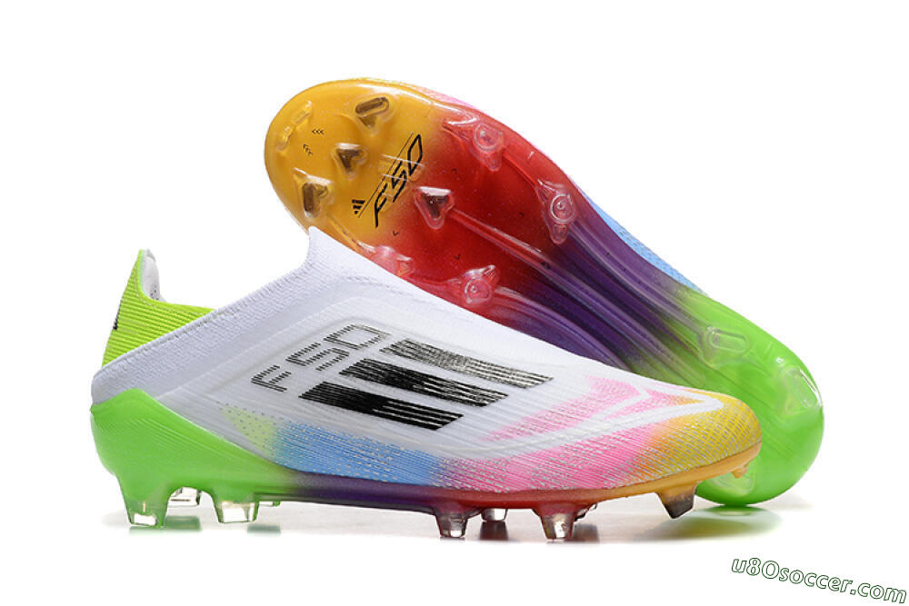 Adidas F50 Elite Laceless FG Firm Ground Soccer Cleats - White/Gold/Pink/Blue/Yellow 1