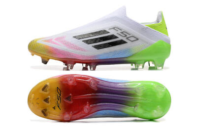 Adidas F50 Elite Laceless FG Firm Ground Soccer Cleats - White/Gold/Pink/Blue/Yellow
