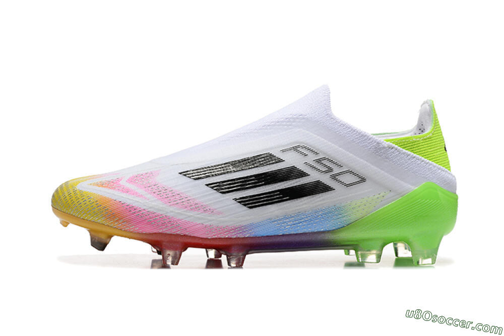 Adidas F50 Elite Laceless FG Firm Ground Soccer Cleats - White/Gold/Pink/Blue/Yellow 2