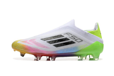 Adidas F50 Elite Laceless FG Firm Ground Soccer Cleats - White/Gold/Pink/Blue/Yellow