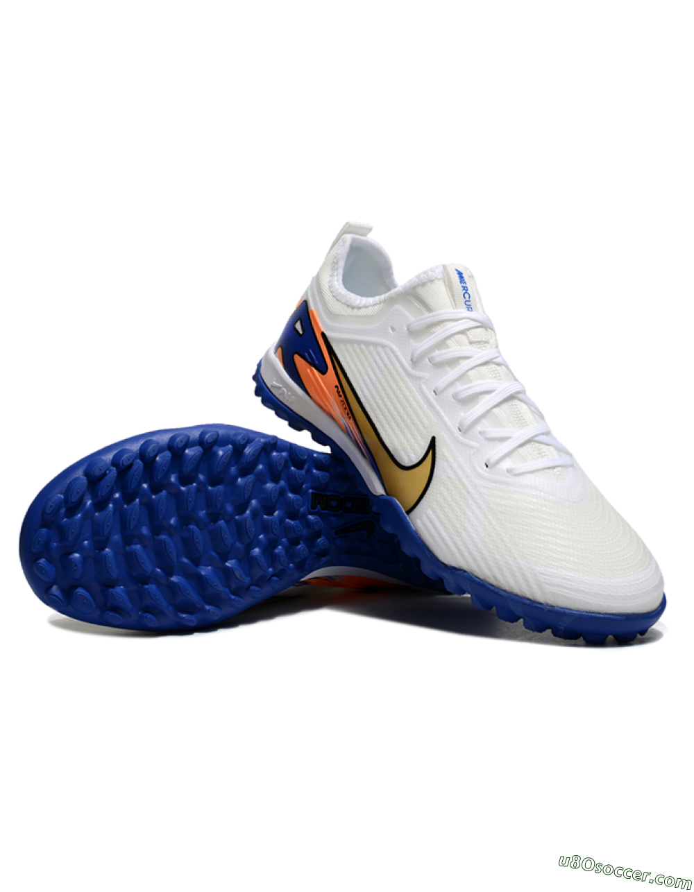Nike Air Zoom Mercurial Vapor 16 Elite TF Artificial Turf Soccer Shoes - White/Gold/Orange/Blue 3