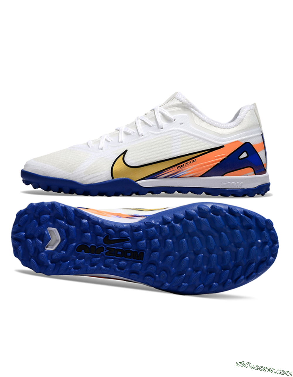 Nike Air Zoom Mercurial Vapor 16 Elite TF Artificial Turf Soccer Shoes - White/Gold/Orange/Blue 0