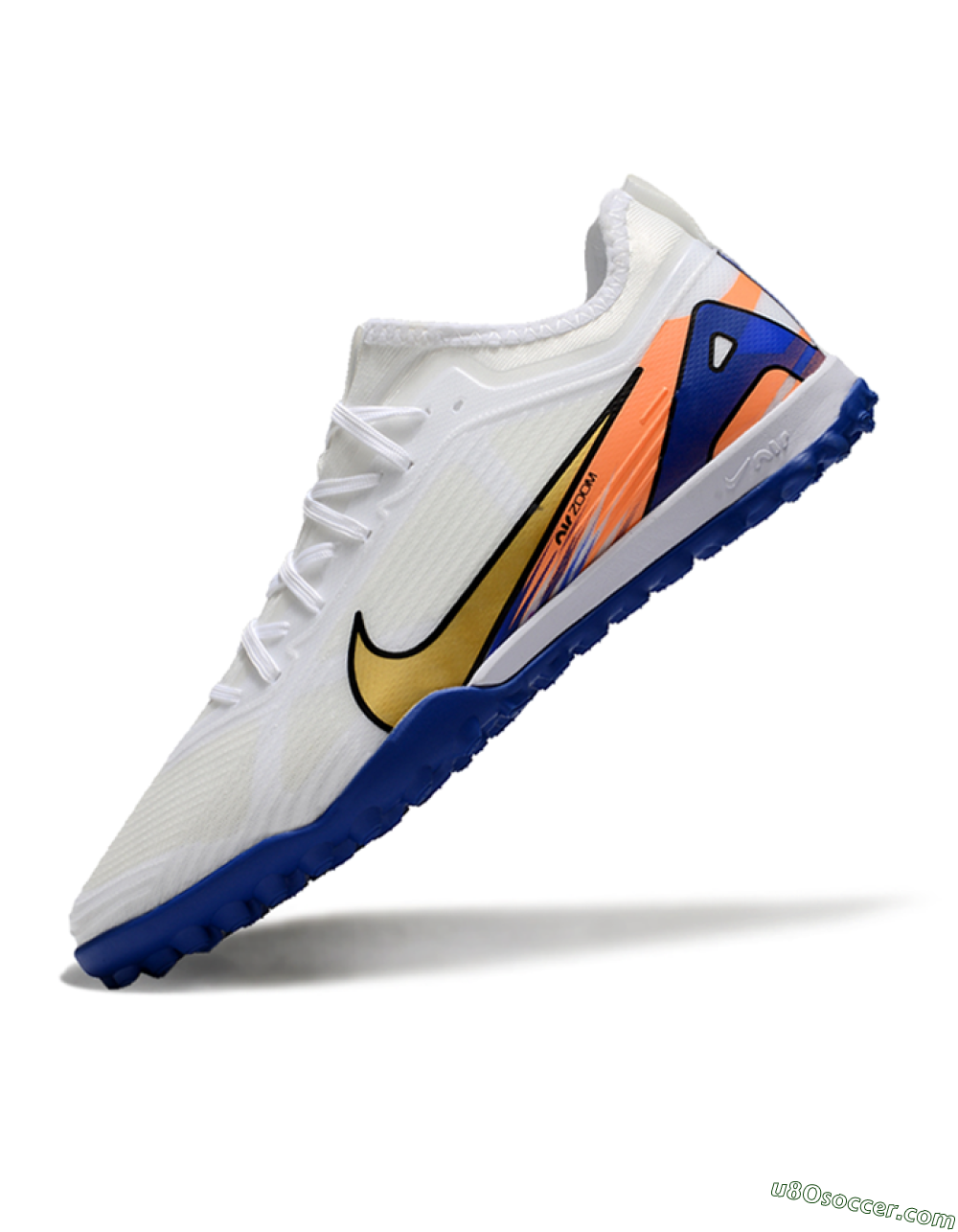 Nike Air Zoom Mercurial Vapor 16 Elite TF Artificial Turf Soccer Shoes - White/Gold/Orange/Blue 5