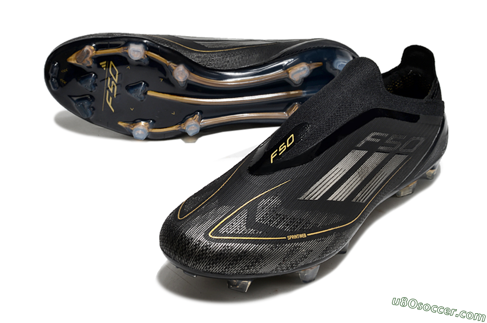 Adidas F50 Elite Laceless FG Firm Ground Soccer Cleats - Black/Silver/Gold 3