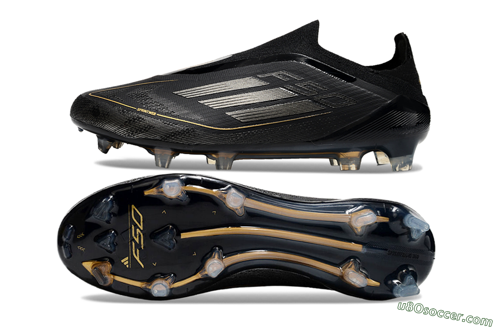 Adidas F50 Elite Laceless FG Firm Ground Soccer Cleats - Black/Silver/Gold 0