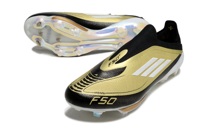 Adidas F50+ Lightstrike Pro Laceless FG Firm Ground Soccer Cleats - Gold/Black/White
