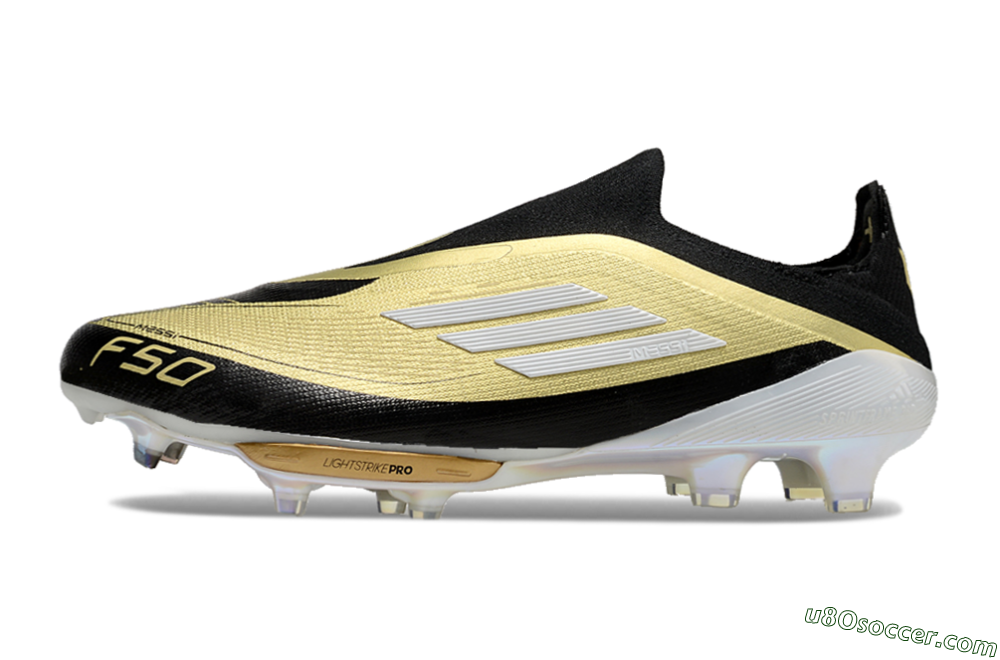 Adidas F50+ Lightstrike Pro Laceless FG Firm Ground Soccer Cleats - Gold/Black/White 2