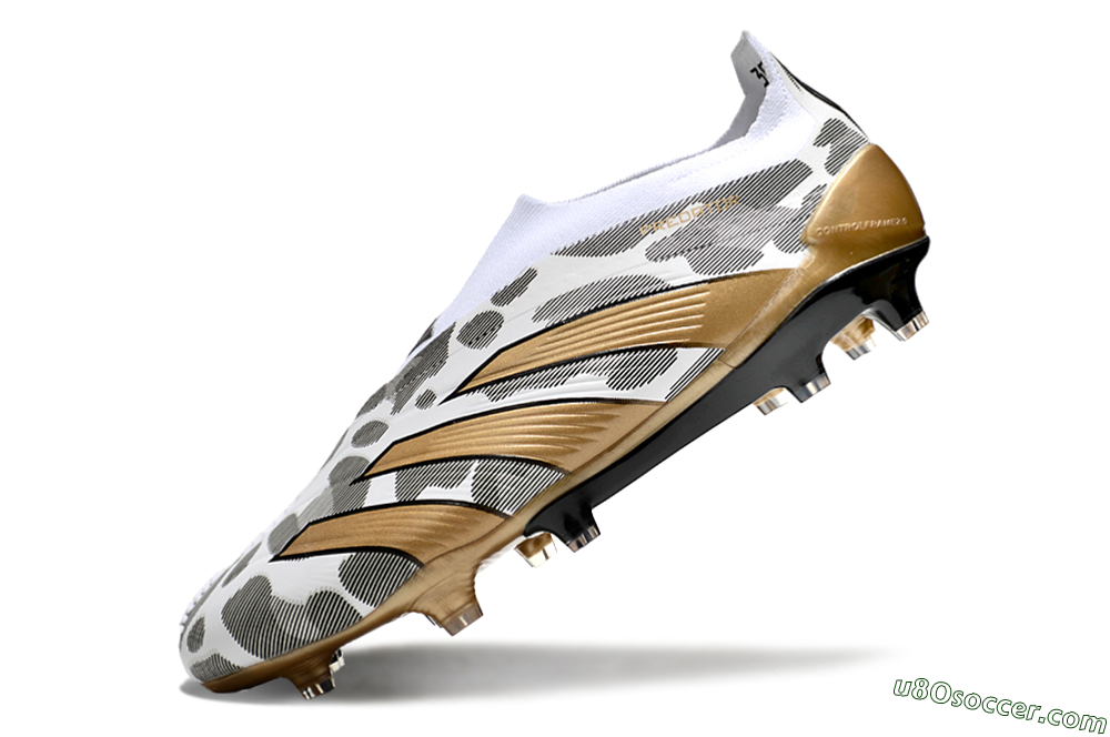 Adidas Predator Elite 24 Laceless FG Firm Ground Soccer Cleats - White/Black/Gold 5