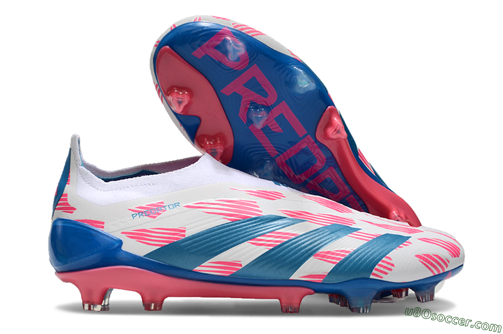 Adidas Predator Elite 24 Laceless FG Firm Ground Soccer Cleats - White/Pink/Blue 1