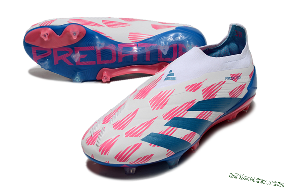 Adidas Predator Elite 24 Laceless FG Firm Ground Soccer Cleats - White/Pink/Blue 3