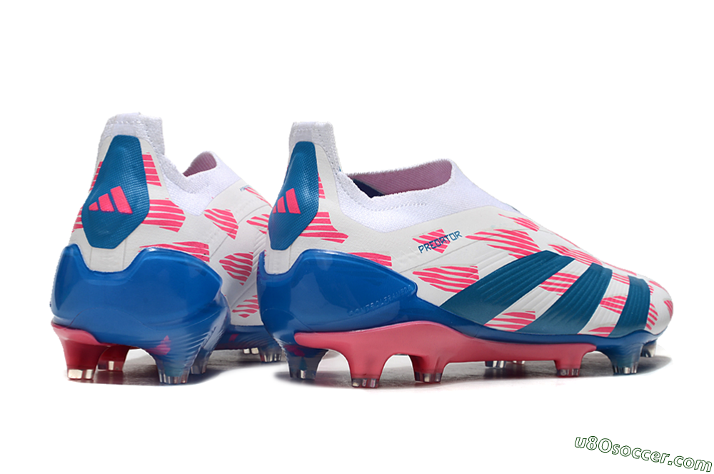 Adidas Predator Elite 24 Laceless FG Firm Ground Soccer Cleats - White/Pink/Blue 6