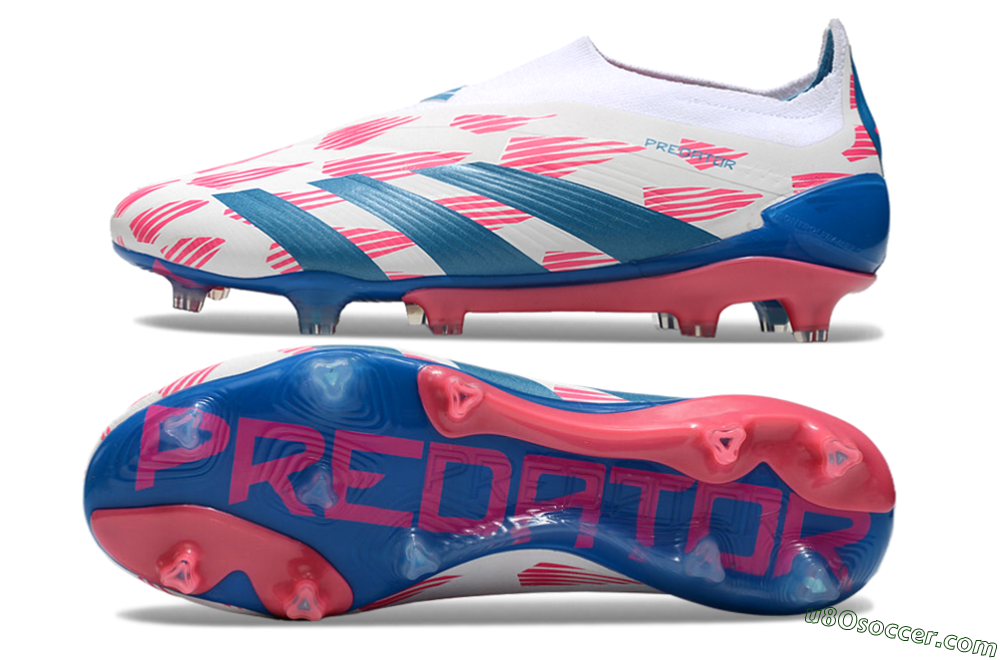 Adidas Predator Elite 24 Laceless FG Firm Ground Soccer Cleats - White/Pink/Blue 0