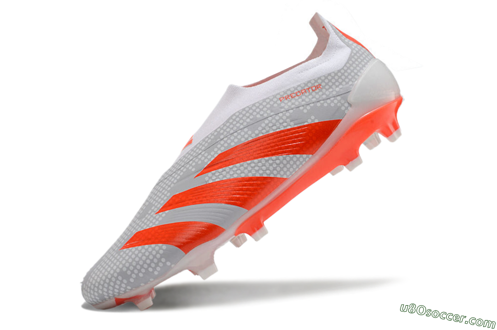 Adidas Predator Elite 24 Laceless FG Firm Ground Soccer Cleats - Grey/Red/White 5