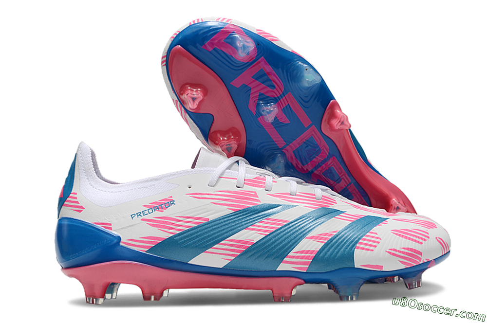 Adidas Predator 24 Elite FG Firm Ground Soccer Cleats - White/Pink/Blue 1