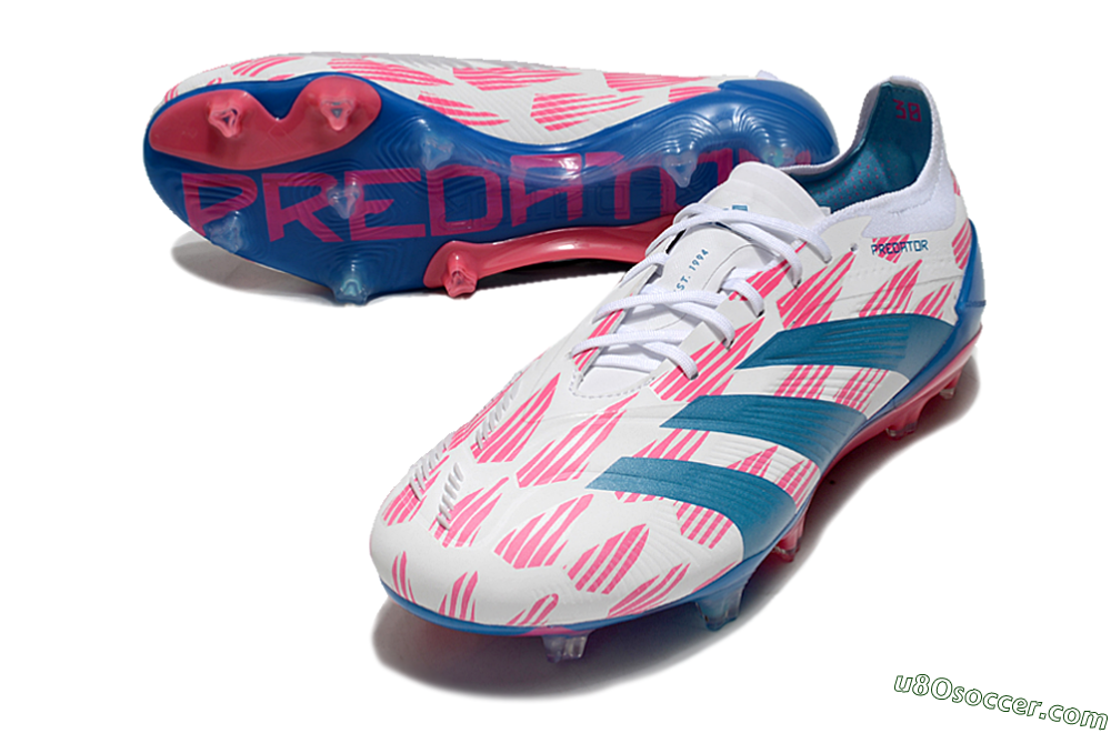 Adidas Predator 24 Elite FG Firm Ground Soccer Cleats - White/Pink/Blue 3