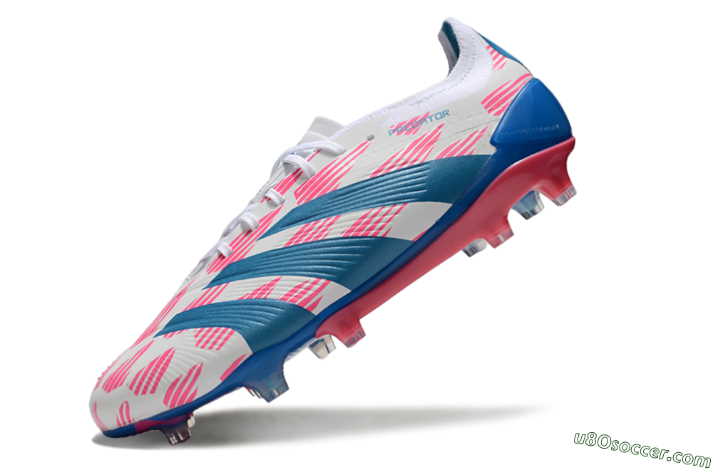 Adidas Predator 24 Elite FG Firm Ground Soccer Cleats - White/Pink/Blue 5