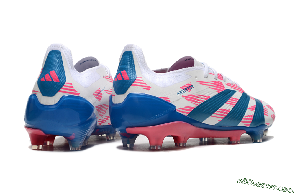 Adidas Predator 24 Elite FG Firm Ground Soccer Cleats - White/Pink/Blue 6