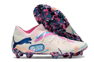 Puma Future Ultimate FG Firm Ground Soccer Cleats - White/Pink/Blue